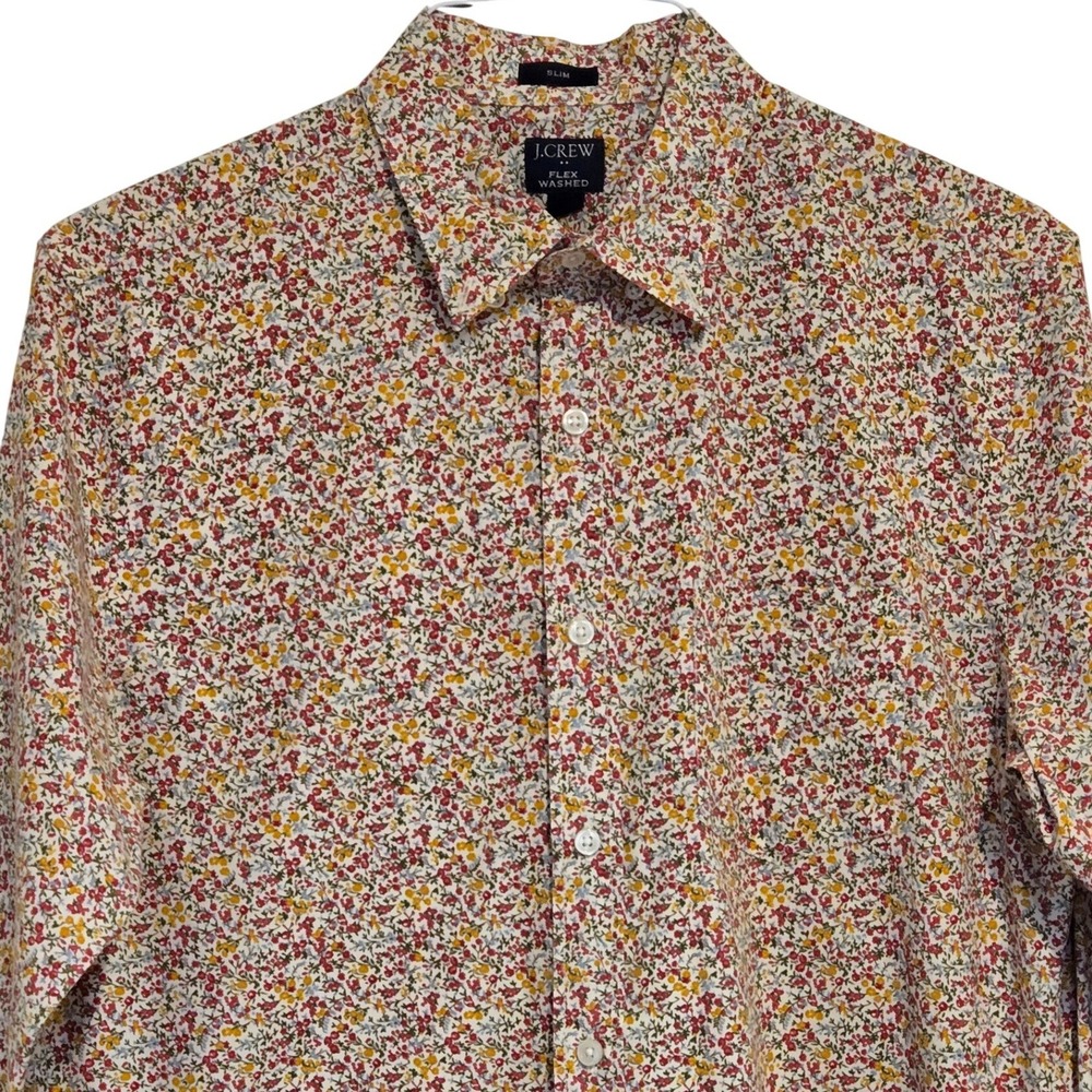 J.Crew Slim Flex Washed Floral Button Down Shirt Men's Medium - Picture 6 of 10